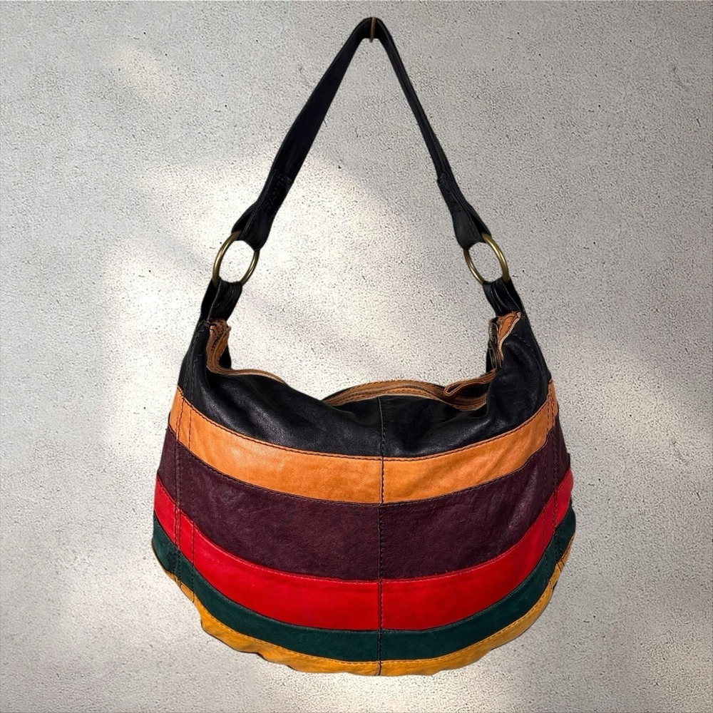 Vtg Y2K LUCKY BRAND Ugly Betty Colorful Leather Patchwork Hobo Shoulder Bag - Picture 5 of 7